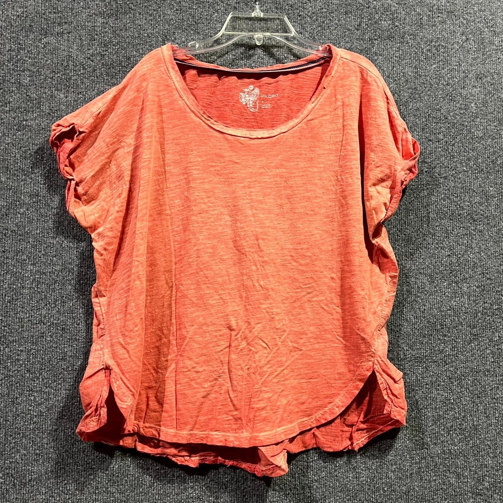 Pilcro T‎ Shirt Women's Medium Orange Space Dye Ruffle Round Neck Streetwear